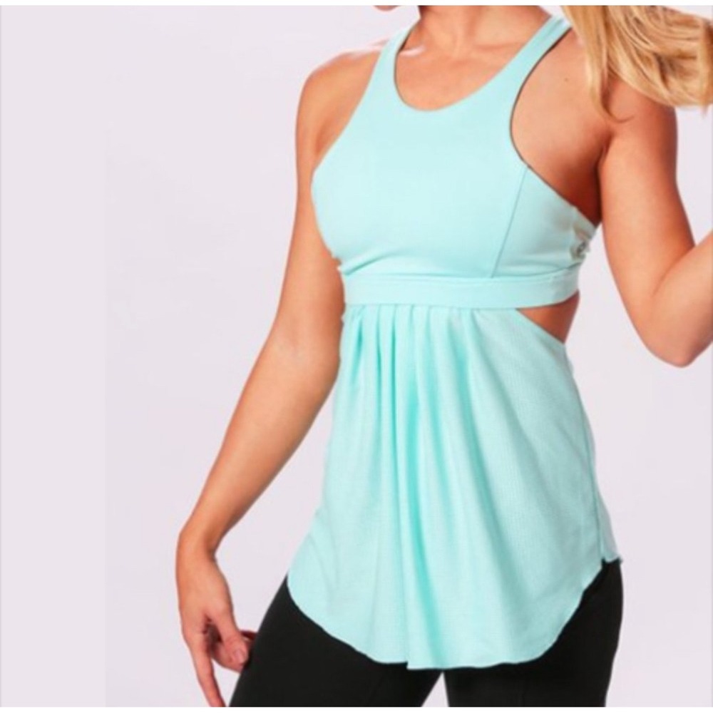 POP FLEX‎ Active Dress Athletic Cutout Top Rainbow Straps Sz 6 Godess Green NEW